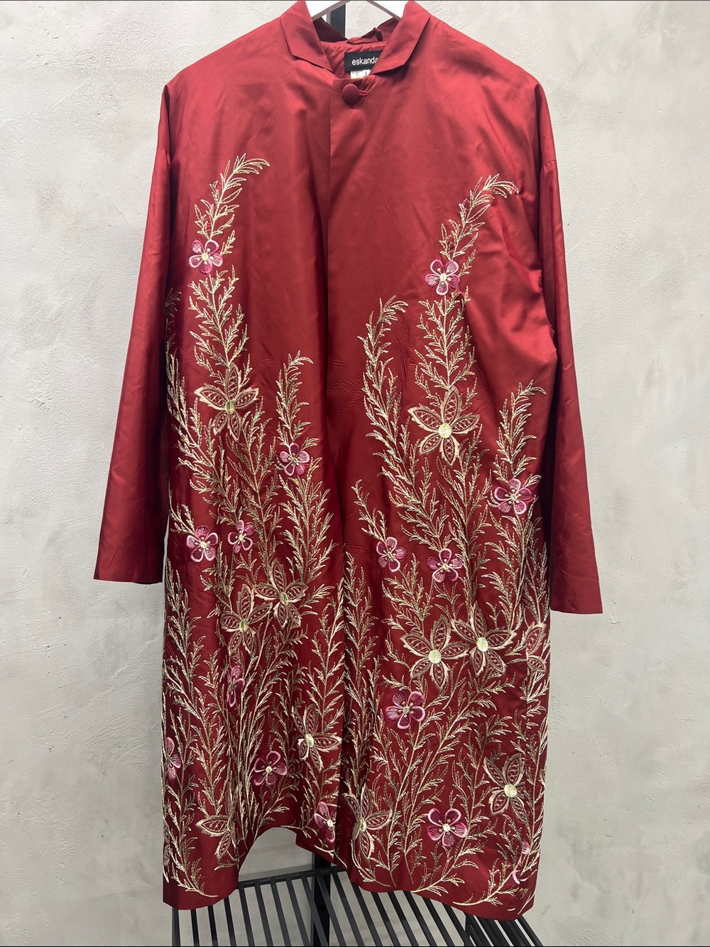 Eskander Red Silk Embroidered Coat